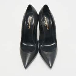 Saint Laurent Black Leather Opyum Pointed Toe Pumps Size 38