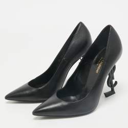 Saint Laurent Black Leather Opyum Pointed Toe Pumps Size 38