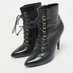 Pre Owned Saint Laurent Black Leather Fetish Ankle Booties Size 37.5