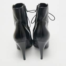 Pre Owned Saint Laurent Black Leather Fetish Ankle Booties Size 37.5