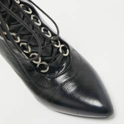 Pre Owned Saint Laurent Black Leather Fetish Ankle Booties Size 37.5