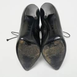 Pre Owned Saint Laurent Black Leather Fetish Ankle Booties Size 37.5