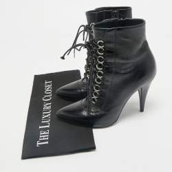 Pre Owned Saint Laurent Black Leather Fetish Ankle Booties Size 37.5