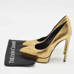 Saint Laurent Gold Leather Pointed Toe Janis Platform Pumps Size 40