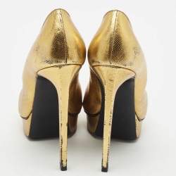 Saint Laurent Gold Leather Pointed Toe Janis Platform Pumps Size 40