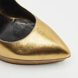 Saint Laurent Gold Leather Pointed Toe Janis Platform Pumps Size 40