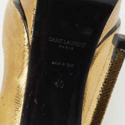 Saint Laurent Gold Leather Pointed Toe Janis Platform Pumps Size 40