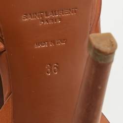 Saint Laurent Brown Leather Tribute Platform Sandals Size 36