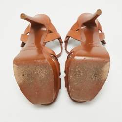 Saint Laurent Brown Leather Tribute Platform Sandals Size 36