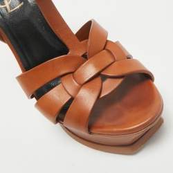 Saint Laurent Brown Leather Tribute Platform Sandals Size 36