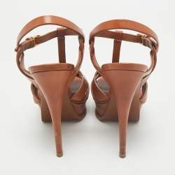 Saint Laurent Brown Leather Tribute Platform Sandals Size 36