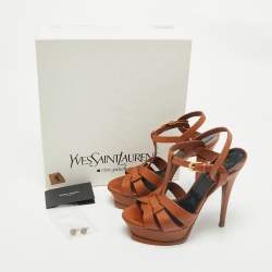 Saint Laurent Brown Leather Tribute Platform Sandals Size 36