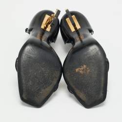 Saint Laurent Black Patent Leather Opyum Ankle Strap Sandals Size 40.5