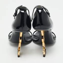Saint Laurent Black Patent Leather Opyum Ankle Strap Sandals Size 40.5