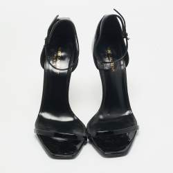 Saint Laurent Black Patent Leather Opyum Ankle Strap Sandals Size 40.5