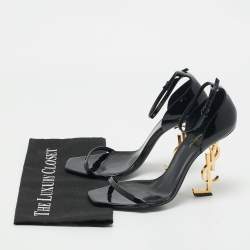 Saint Laurent Black Patent Leather Opyum Ankle Strap Sandals Size 40.5