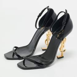 Saint Laurent Black Patent Leather Opyum Ankle Strap Sandals Size 40.5