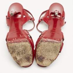 Pre Owned Saint Laurent Red Patent Leather Tribute Platform Sandals Size 38.5
