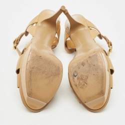 Saint Laurent Beige Patent Leather Tribute Ankle Strap Sandals Size 41.5