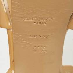 Saint Laurent Beige Patent Leather Tribute Ankle Strap Sandals Size 41.5