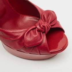 Pre Owned Saint Laurent Red Patent and Leather Palais Bow Peep Toe Pumps Size 39.5