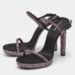 Saint Laurent Pink Glitter Hall Ankle Strap Sandals Size 38