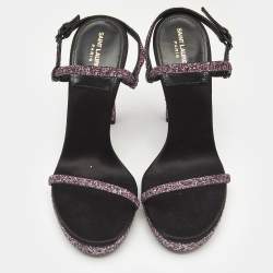 Saint Laurent Pink Glitter Hall Ankle Strap Sandals Size 38