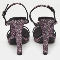 Saint Laurent Pink Glitter Hall Ankle Strap Sandals Size 38