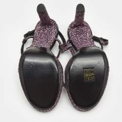 Saint Laurent Pink Glitter Hall Ankle Strap Sandals Size 38