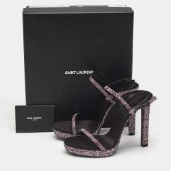 Saint Laurent Pink Glitter Hall Ankle Strap Sandals Size 38