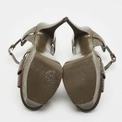 Saint Laurent Grey Croc Embossed Leather Tribute Platform Sandals Size 41