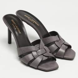 Saint Laurent Mauve Leather Tribute Slide Sandals Size 37