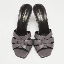 Saint Laurent Mauve Leather Tribute Slide Sandals Size 37