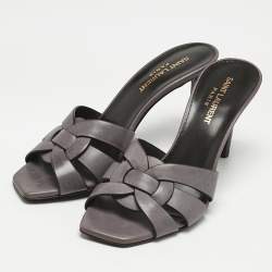 Saint Laurent Mauve Leather Tribute Slide Sandals Size 37