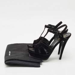 Saint Laurent Black Velvet Tribute Platform Sandals Size 40