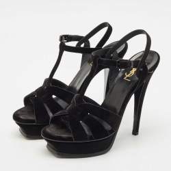 Saint Laurent Black Velvet Tribute Platform Sandals Size 40