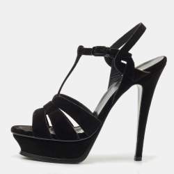 Saint Laurent Black Velvet Tribute Platform Sandals Size 40