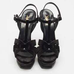 Saint Laurent Black Velvet Tribute Platform Sandals Size 40