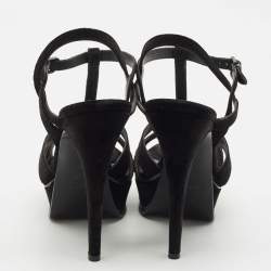 Saint Laurent Black Velvet Tribute Platform Sandals Size 40