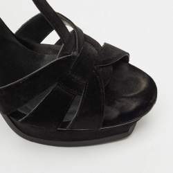Saint Laurent Black Velvet Tribute Platform Sandals Size 40