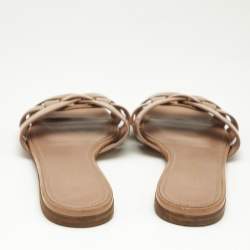 Saint Laurent Beige Patent Leather Tribute Flat Sandals Size 38
