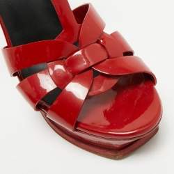 Saint Laurent Dark Red Patent Leather Tribute Platform Sandals Size 38.5