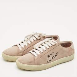 Saint Laurent Dusty Pink Suede Court Classic Low Top Sneakers Size 37