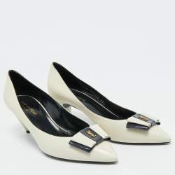 Saint Laurent Cream Leather Anais YSL Bow Pumps Size 40