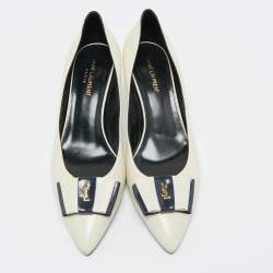 Saint Laurent Cream Leather Anais YSL Bow Pumps Size 40
