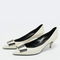 Saint Laurent Cream Leather Anais YSL Bow Pumps Size 40