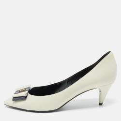 Saint Laurent Cream Leather Anais YSL Bow Pumps Size 40
