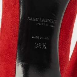 مملوكة مسبقًا حذاء كعب عالي سان لوران سويدي أحمر مقدمة مدببة مقاس 38.5