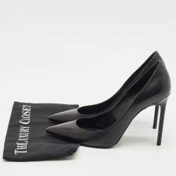 Saint Laurent Black Leather Anja Pointed Toe Pumps Size 39.5