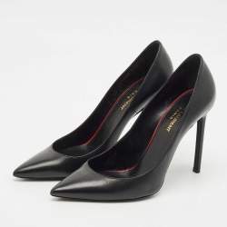 Saint Laurent Black Leather Anja Pointed Toe Pumps Size 39.5
